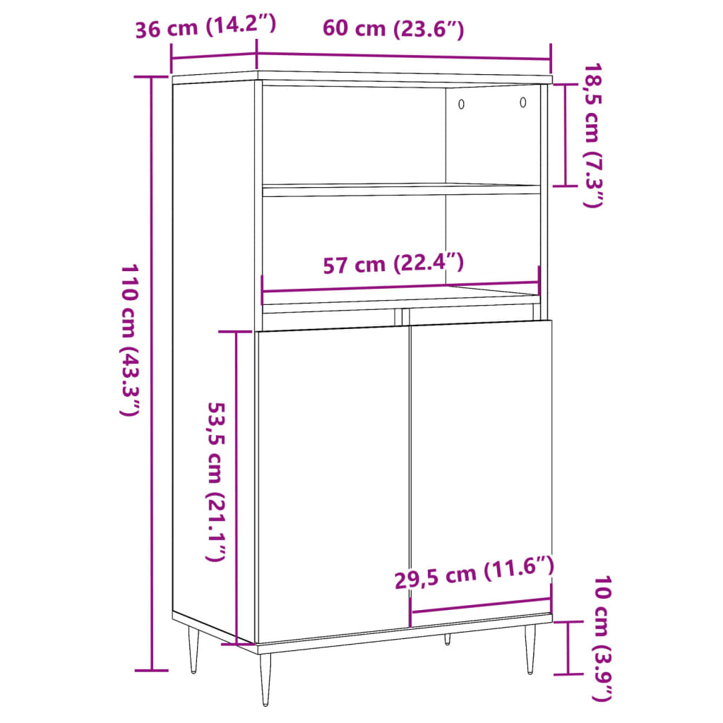 Visoka komoda boja staro drvo 60x36x110 cm konstruirano drvo