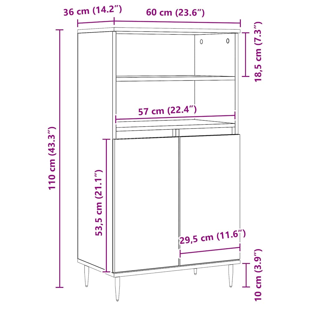 Visoka komoda boja hrasta artisan 60x36x110cm konstruirano drvo