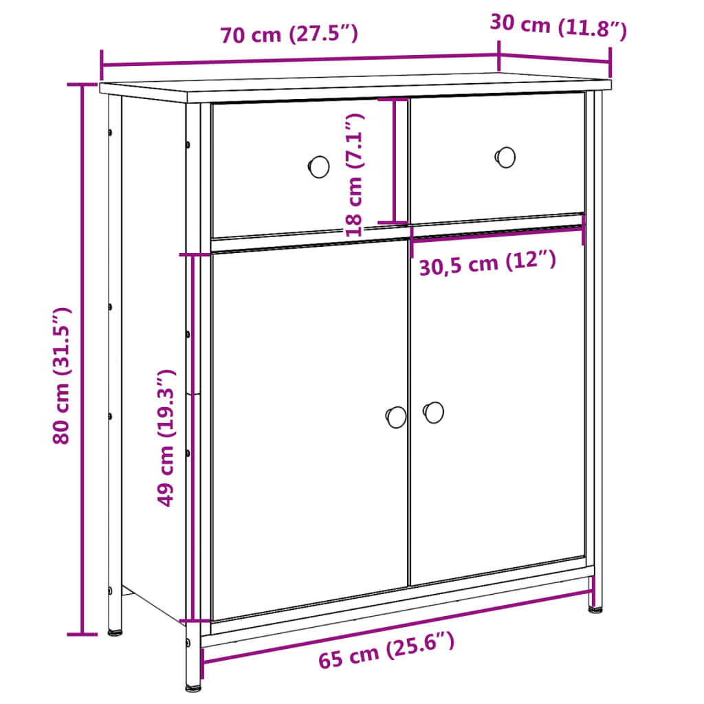 Komoda boja staro drvo 70x30x80 cm od konstruiranog drva