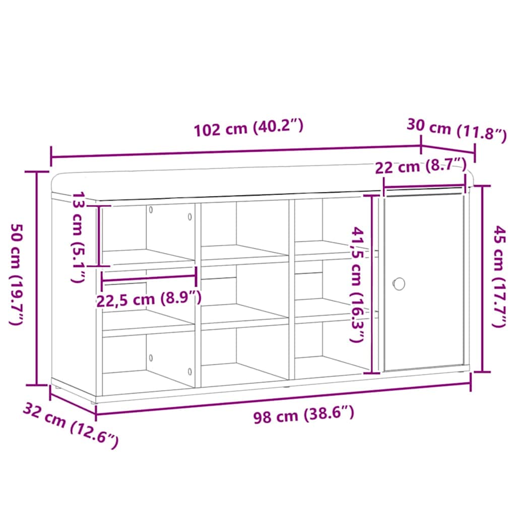 Klupa za cipele obrtnički hrast 102x32x50 cm izrađeno drvo