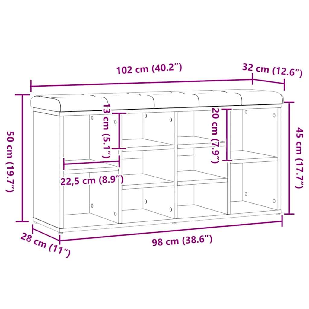 Klupa za cipele obrtnički hrast 102x32x50 cm izrađeno drvo