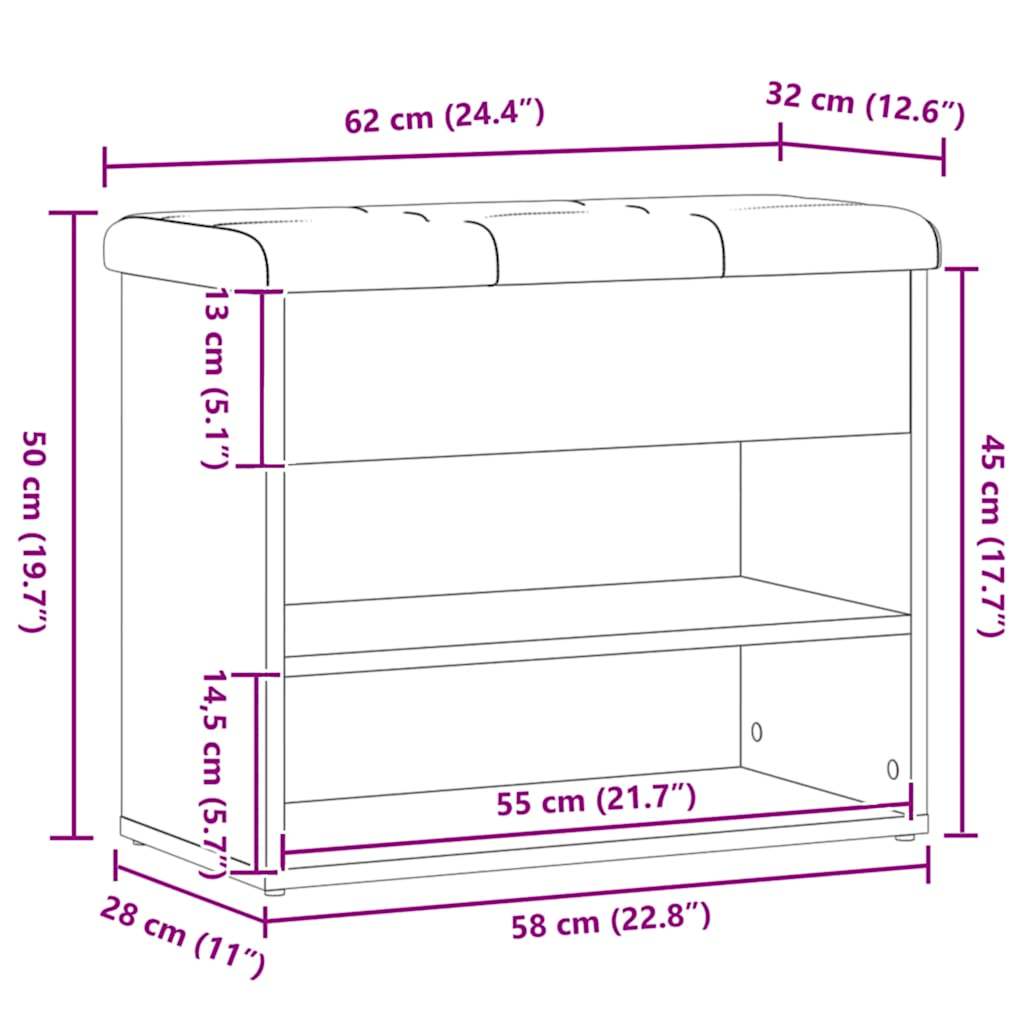 Klupa za cipele obrtnički hrast 62x32x50 cm izrađeno drvo