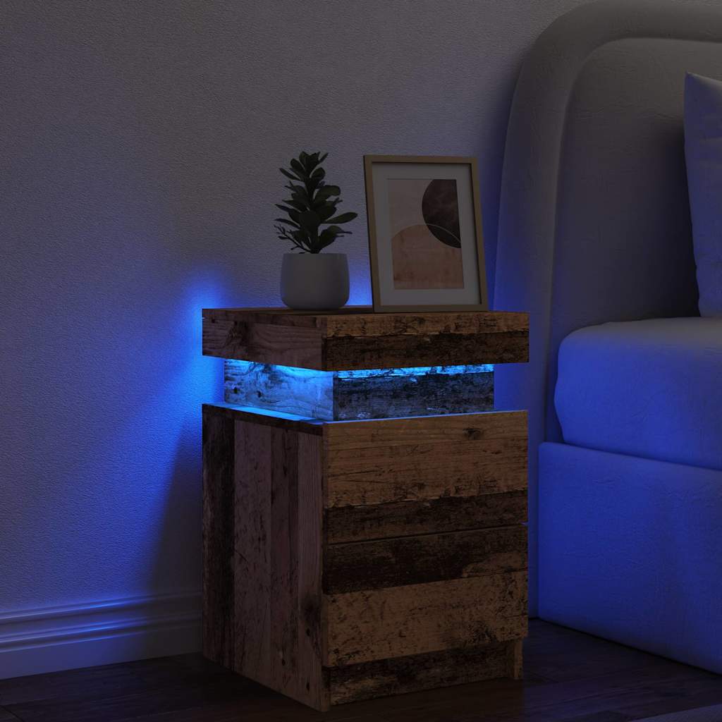 Noćni ormarić s LED boja drva 35x39x55 cm konstruirano drvo