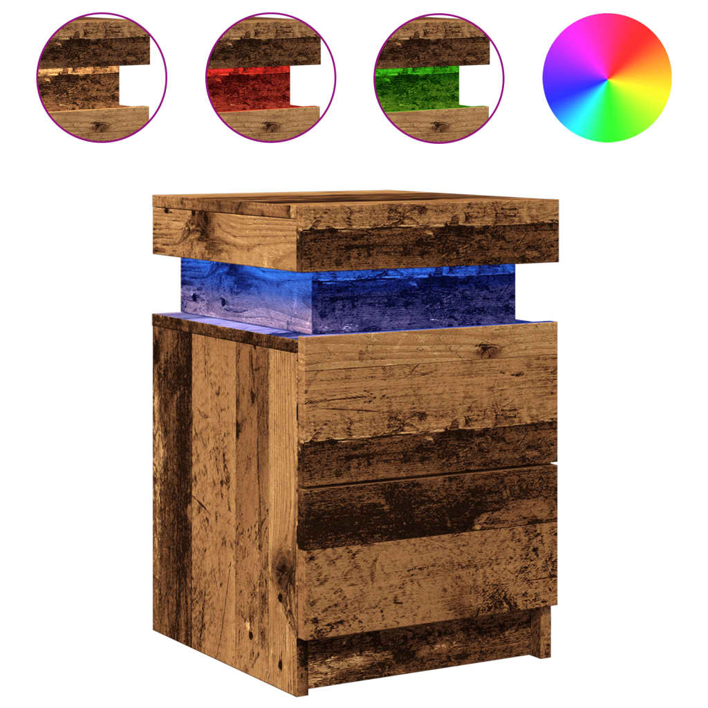 Noćni ormarići 2 kom s LED boja staro drvo 35x39x55 cm drveni