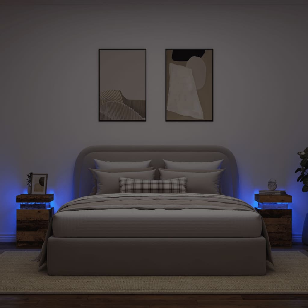 Noćni ormarići 2 kom s LED boja staro drvo 35x39x55 cm drveni