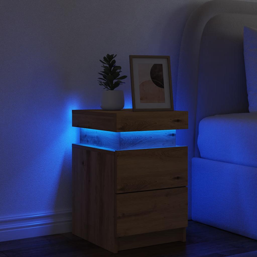 Noćni ormarić s LED boja hrasta 35x39x55 cm konstruirano drvo