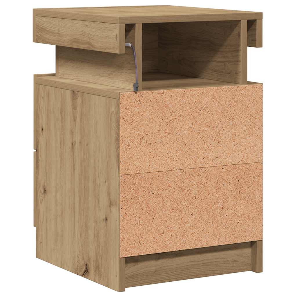 Noćni ormarić s LED boja hrasta 35x39x55 cm konstruirano drvo