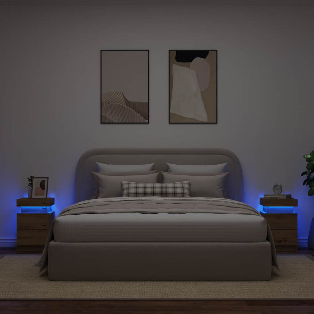 Noćni ormarići 2 kom s LED boja hrasta 40x30x40 cm drveni