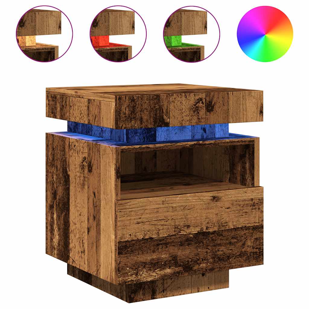 Noćni ormarić s LED svjetlima staro drvo 40x39x48,5 cm