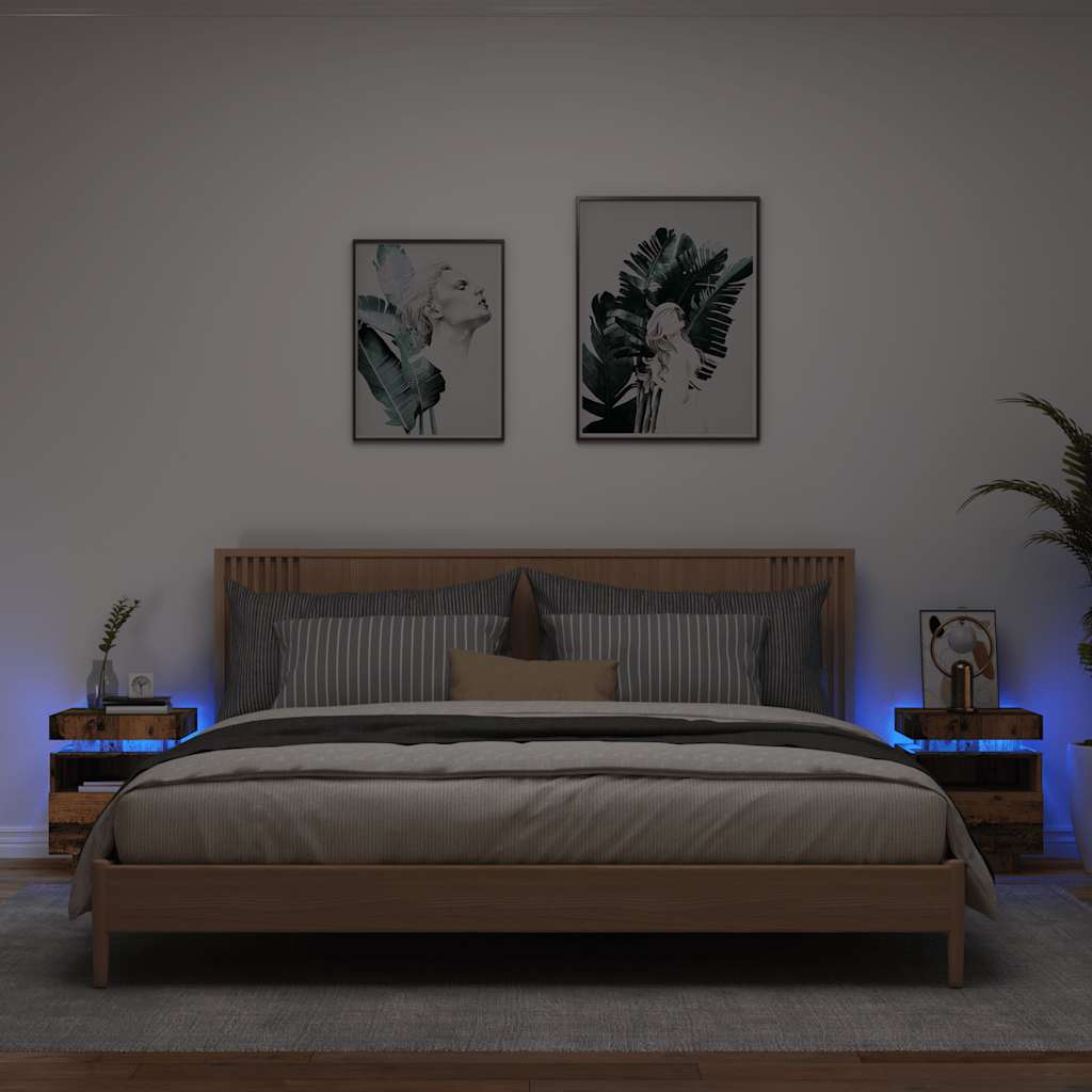 Noćni ormarići s LED svjetlima 2 kom Staro drvo 40x39x48,5 cm