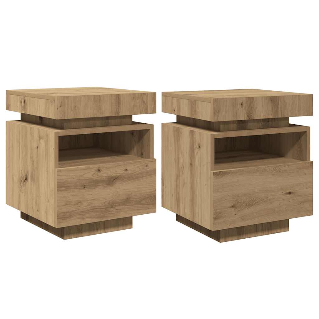 Noćni ormarići s LED svjetlima 2 kom Artisan hrast 40x39x48,5cm