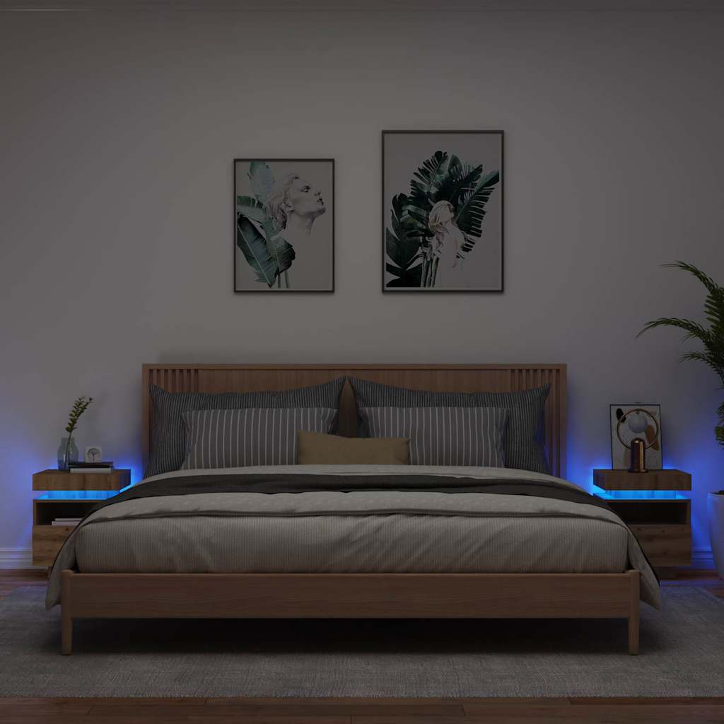 Noćni ormarići s LED svjetlima 2 kom Artisan hrast 40x39x48,5cm