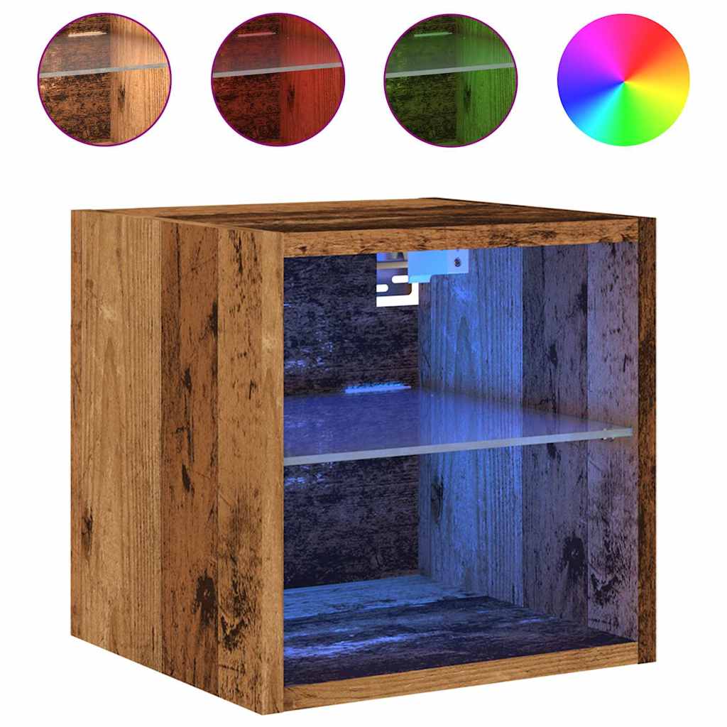 TV zidni ormarić s LED svjetlima staro drvo 30x28,5x30 cm