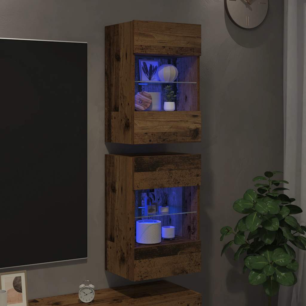 Zidni ormarići s LED svjetlima za TV 2 kom Staro drvo 40x30x60,5cm