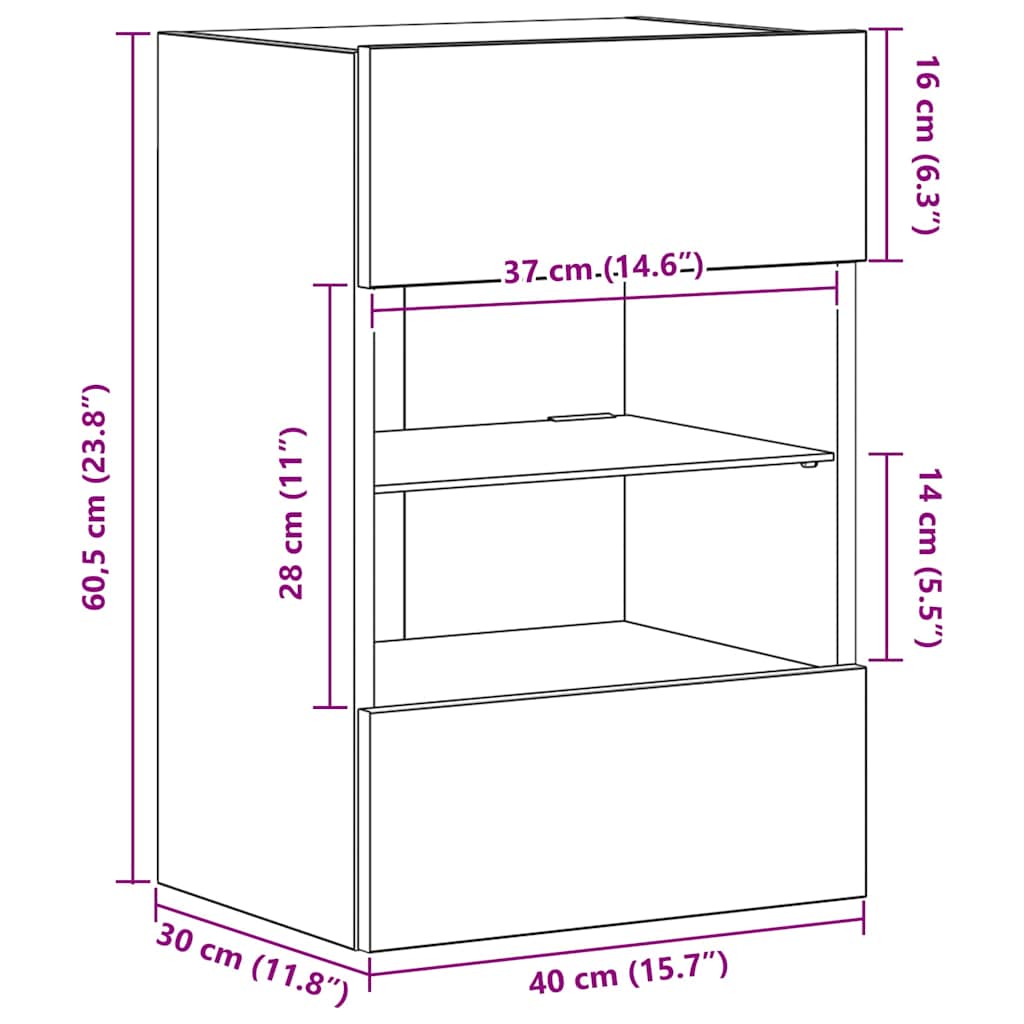 Zidni ormarići s LED svjetlima za TV 2 kom Staro drvo 40x30x60,5cm