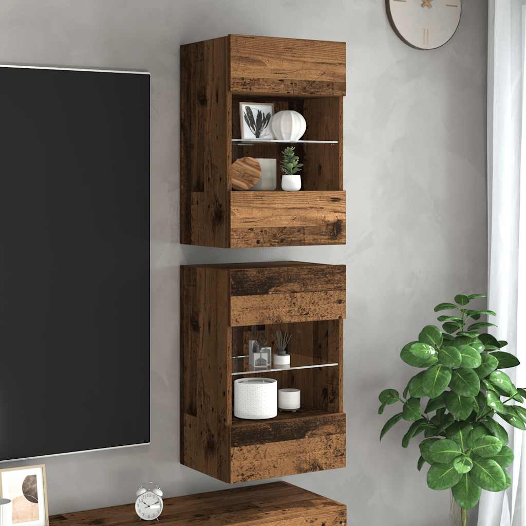 Zidni ormarići s LED svjetlima za TV 2 kom Staro drvo 40x30x60,5cm