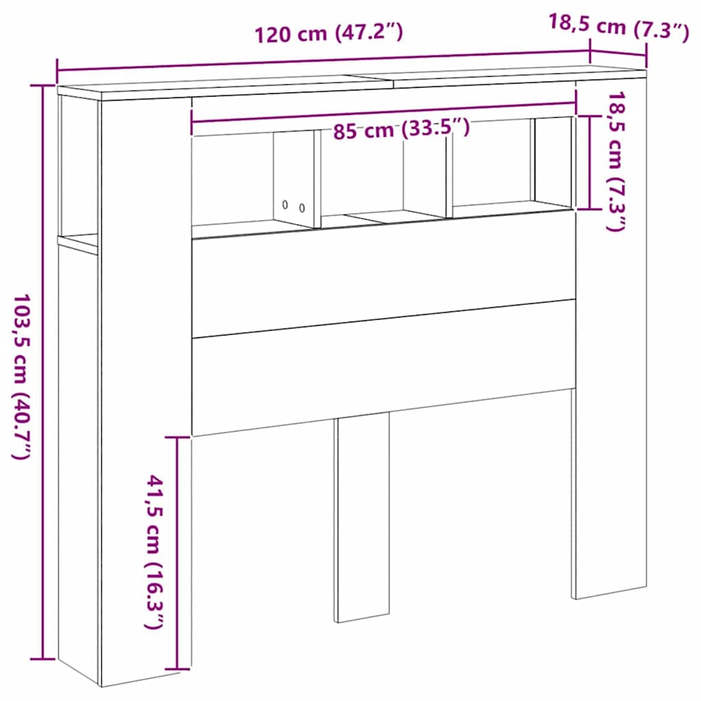 LED uzglavlje boja hrasta artisan 120x18,5x103,5 cm drveni