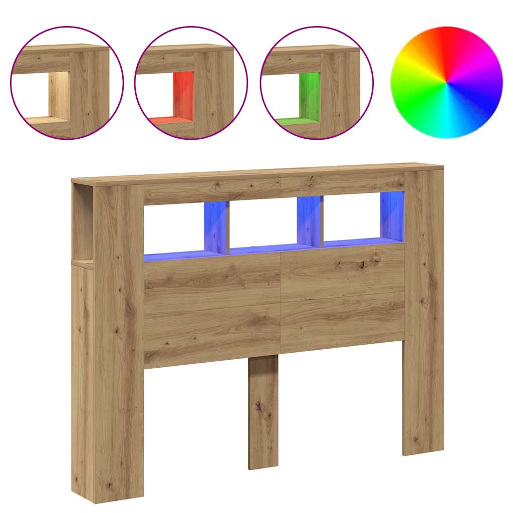 LED uzglavlje boja hrasta artisan 140x18,5x103,5 cm drveni