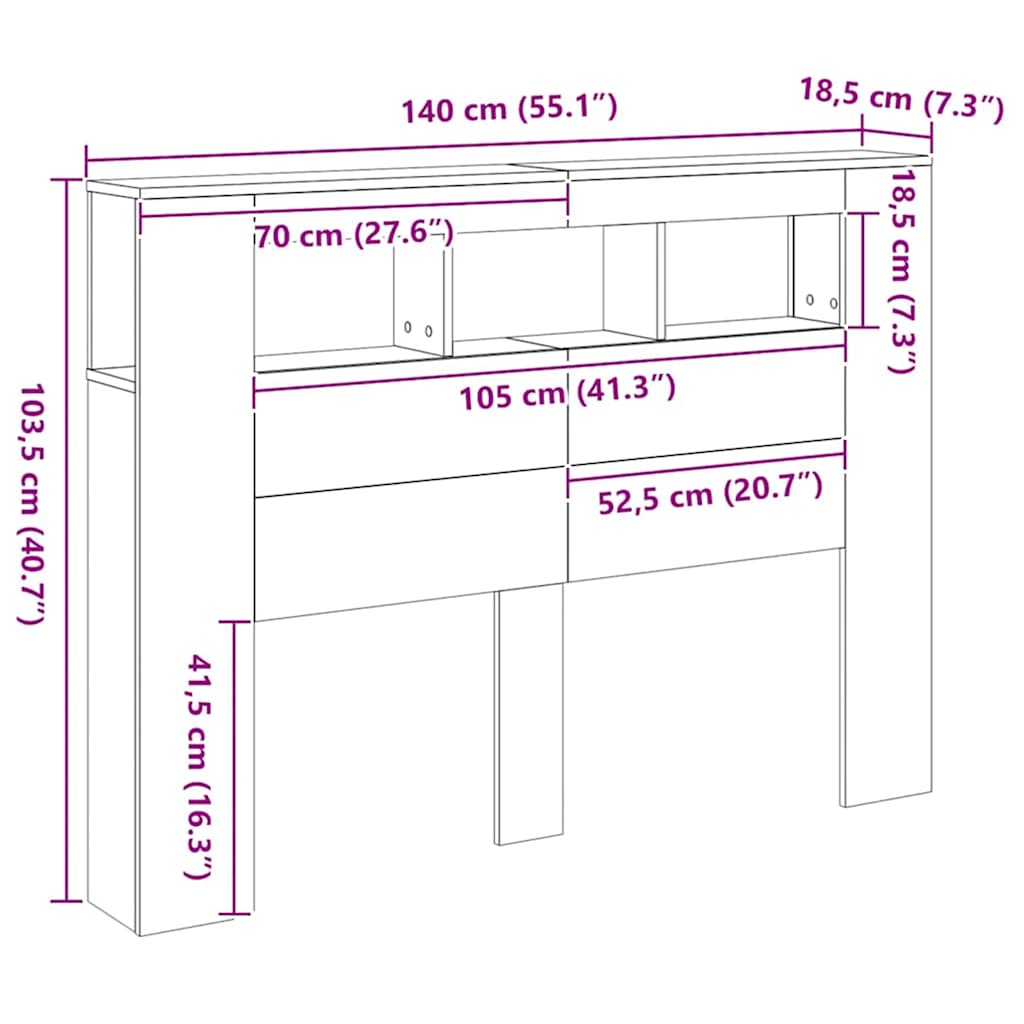 LED uzglavlje boja hrasta artisan 140x18,5x103,5 cm drveni