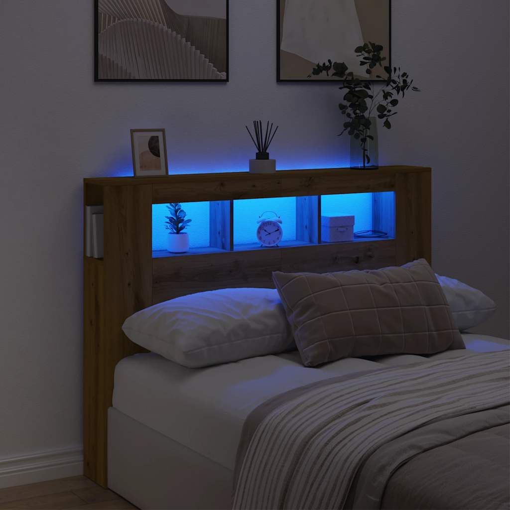 LED uzglavlje boja hrasta artisan 140x18,5x103,5 cm drveni