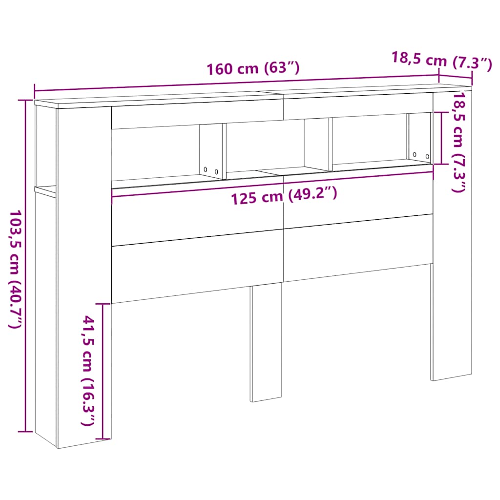 LED uzglavlje boja drva 160x18,5x103,5 cm konstruirano drvo