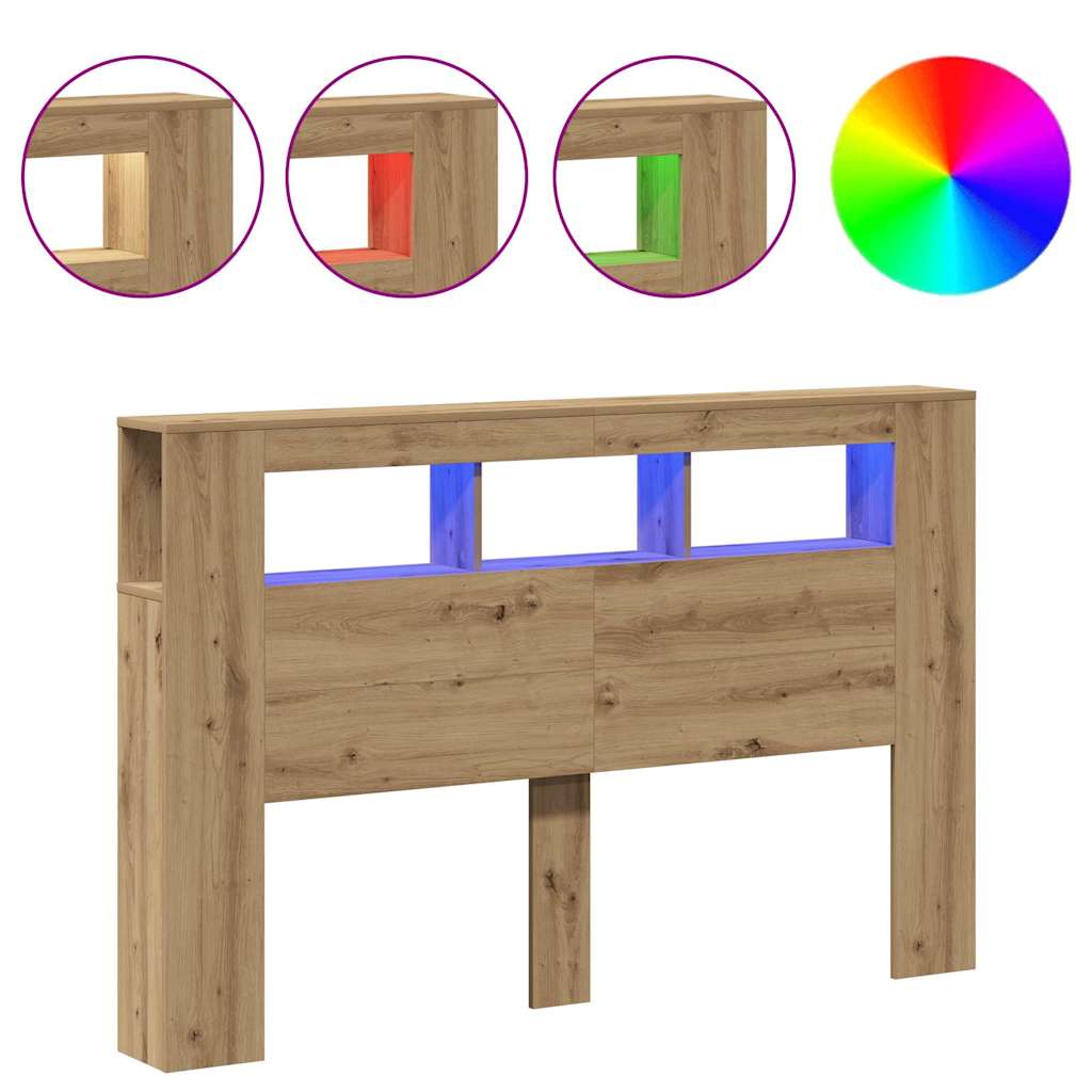 LED uzglavlje boja hrasta artisan 160x18,5x103,5 cm drveni