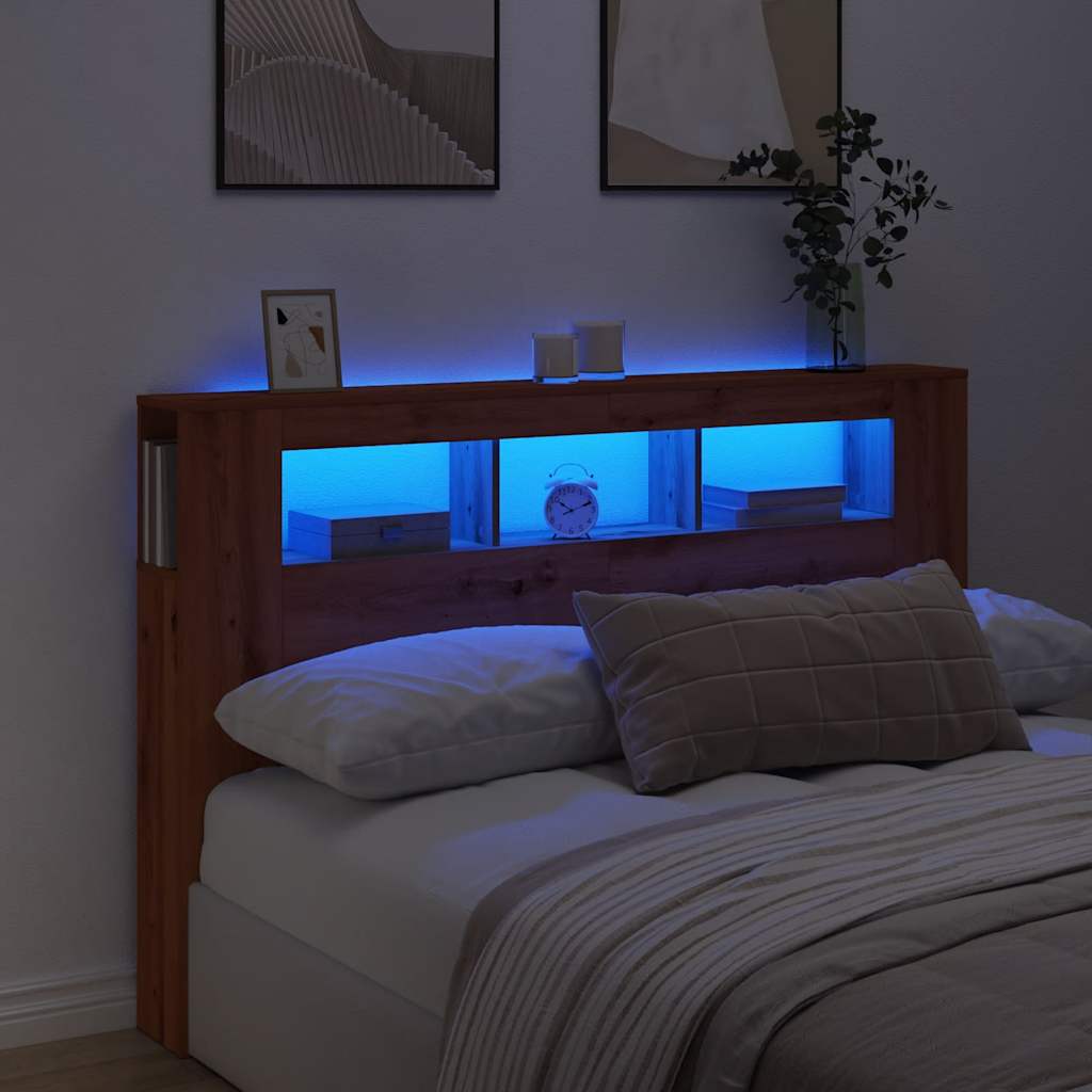 LED uzglavlje boja hrasta artisan 160x18,5x103,5 cm drveni