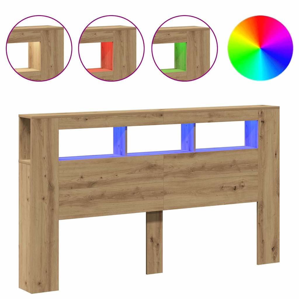 LED uzglavlje boja hrasta artisan 180x18,5x103,5 cm drveni