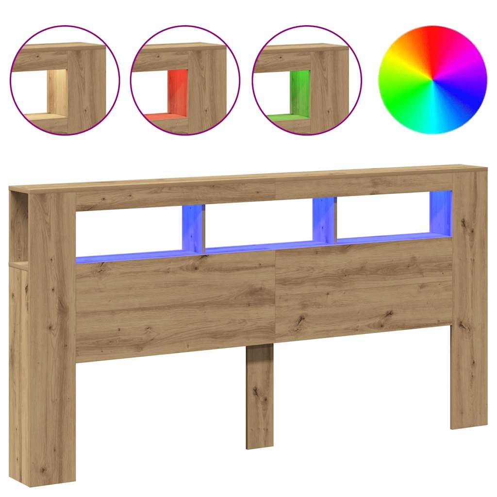 LED uzglavlje boja hrasta artisan 200x18,5x103,5 cm drveni