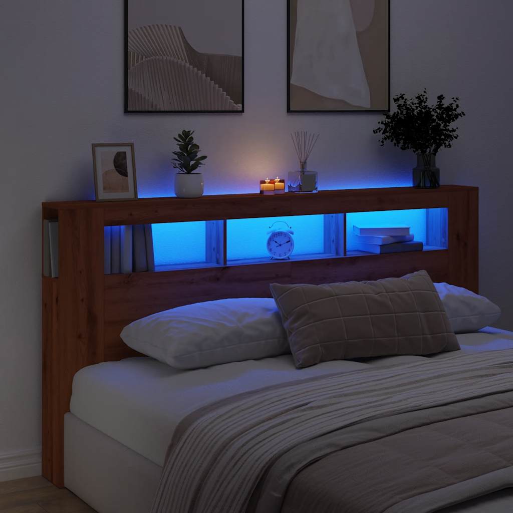 LED uzglavlje boja hrasta artisan 200x18,5x103,5 cm drveni