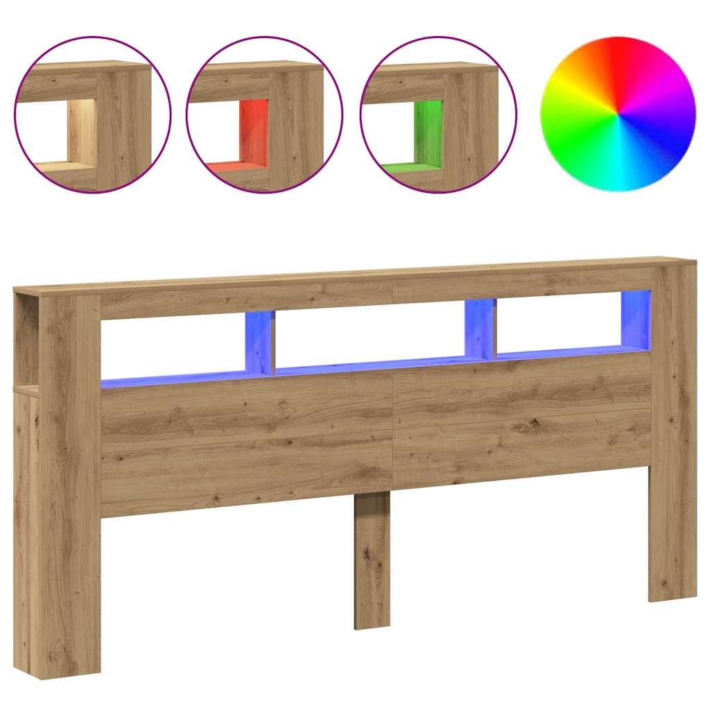 LED uzglavlje boja hrasta artisan 220x18,5x103,5 cm drveni