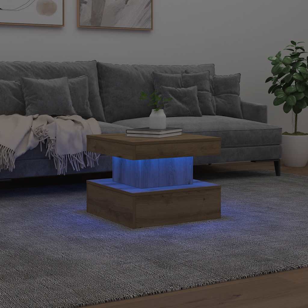 Stolić za kavu s LED svjetlima boja hrasta artisan 50x50x40 cm