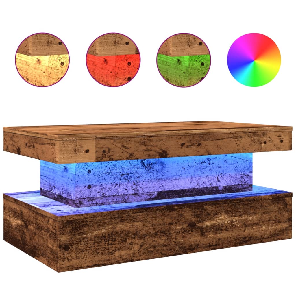 Stolić za kavu s LED svjetlima boja starog drva 90 x 50 x 40 cm
