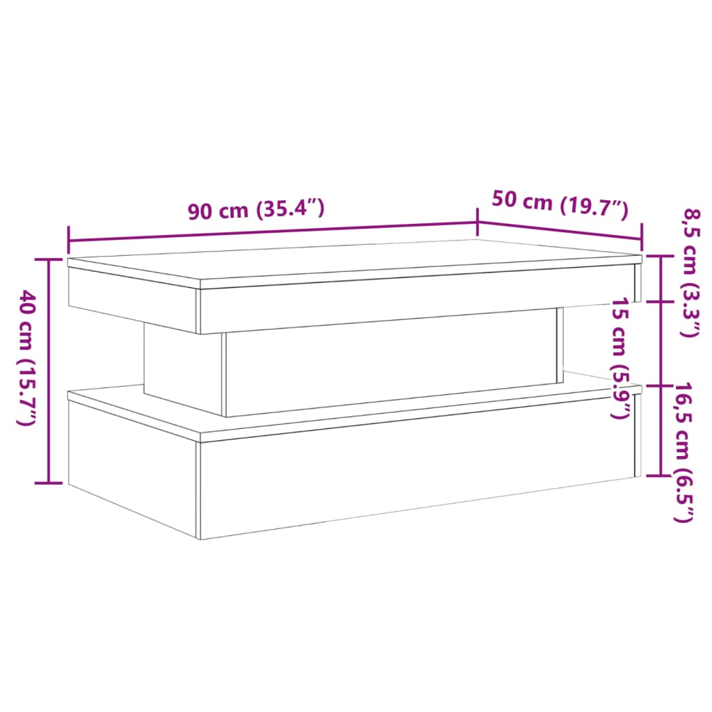 Stolić za kavu s LED svjetlima boja starog drva 90 x 50 x 40 cm