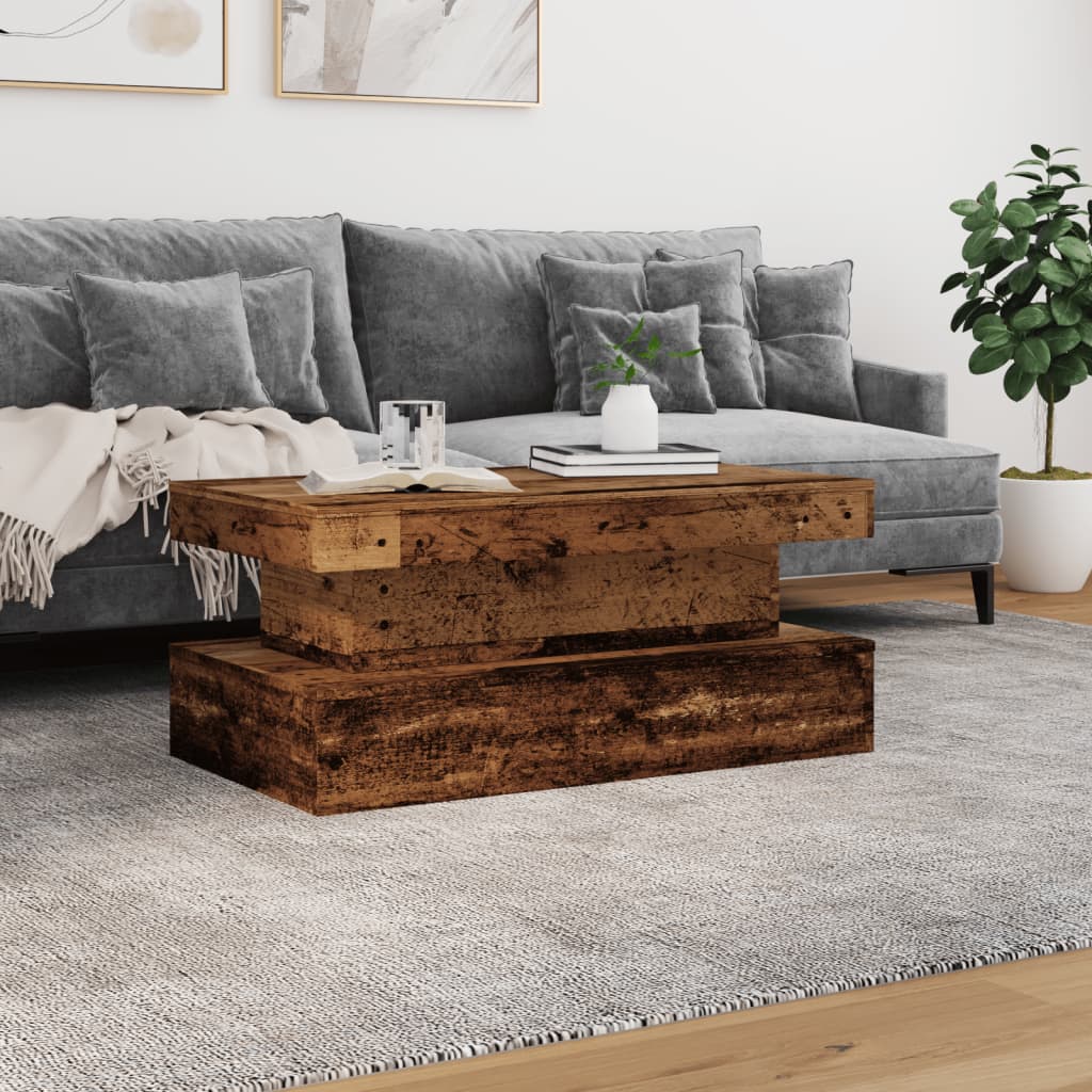 Stolić za kavu s LED svjetlima boja starog drva 90 x 50 x 40 cm