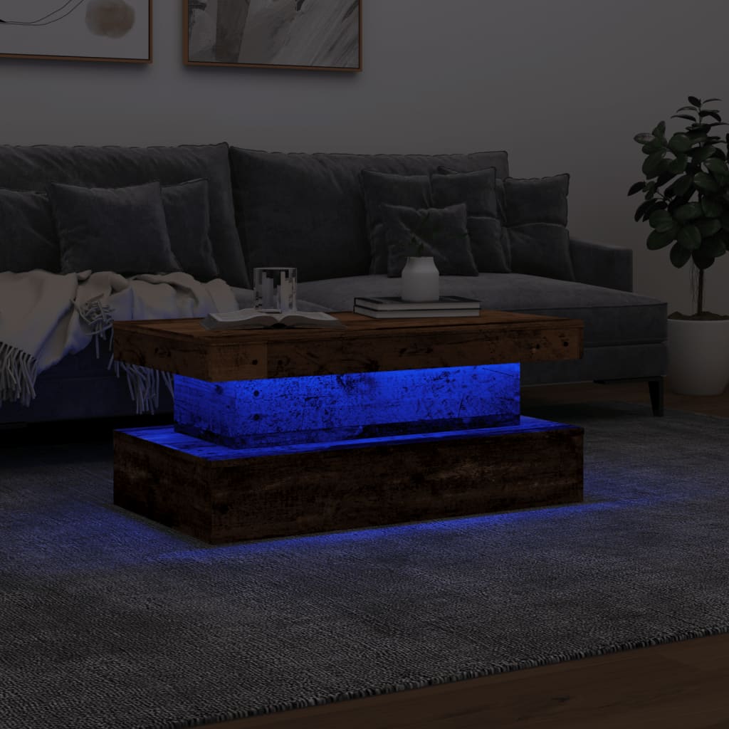 Stolić za kavu s LED svjetlima boja starog drva 90 x 50 x 40 cm
