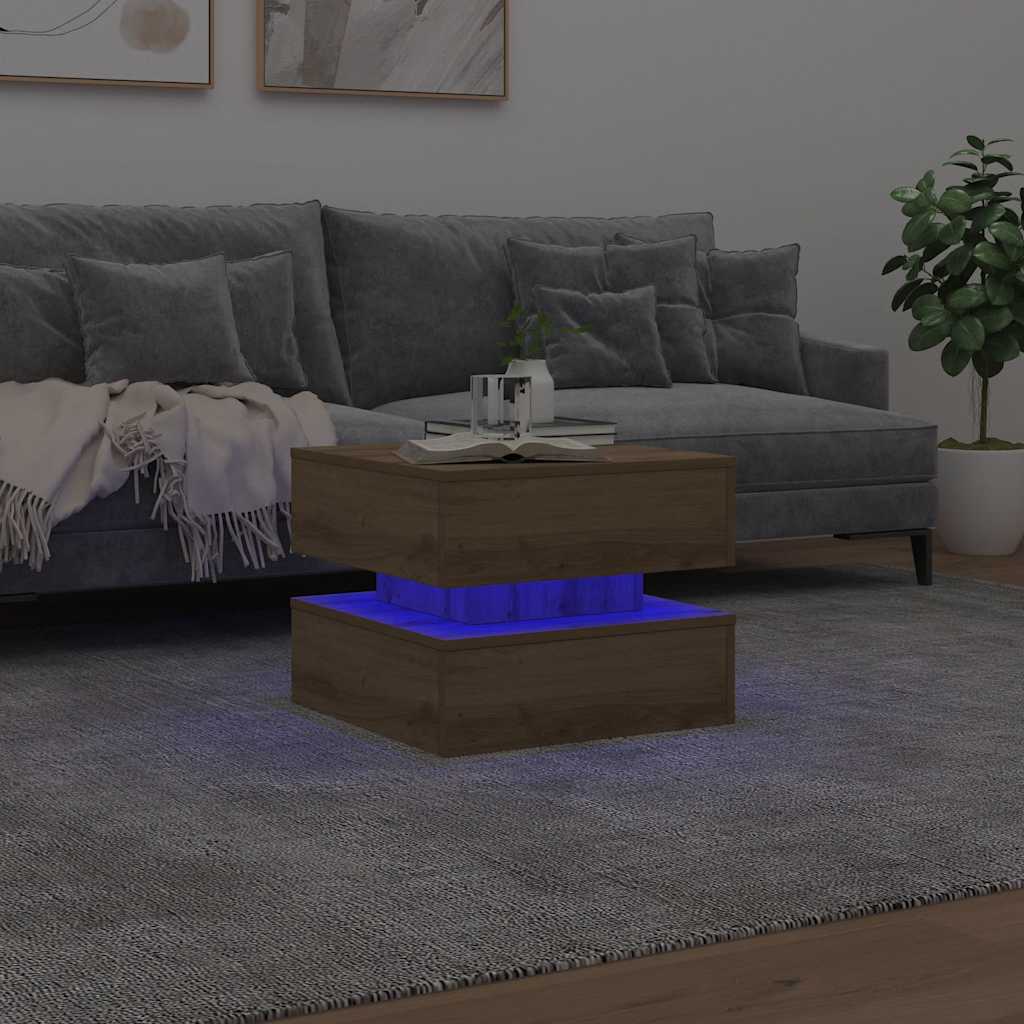 Stolić za kavu s LED svjetlima boja hrasta artisan 50x50x40 cm
