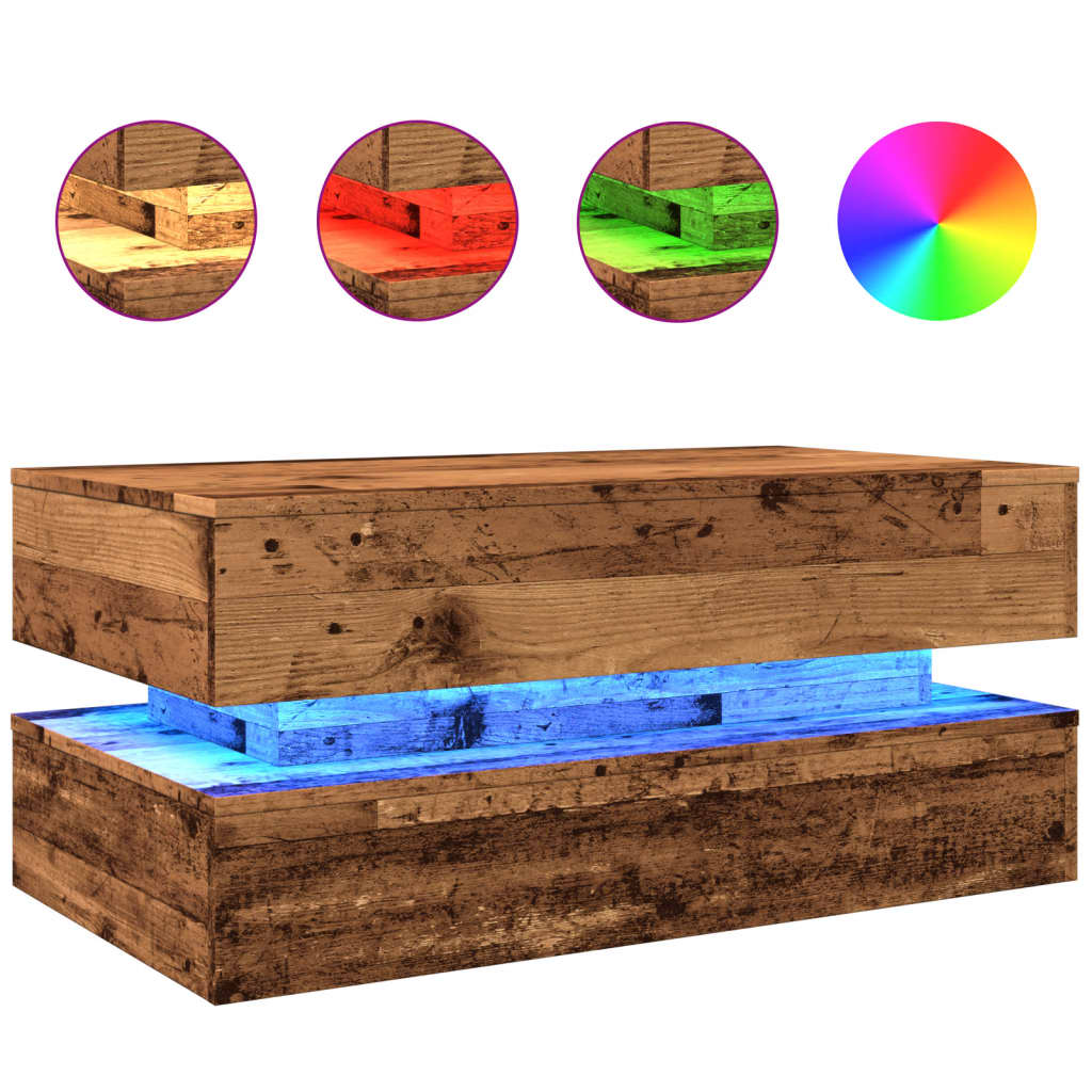 Stolić za kavu s LED svjetlima boja starog drva 90 x 50 x 40 cm