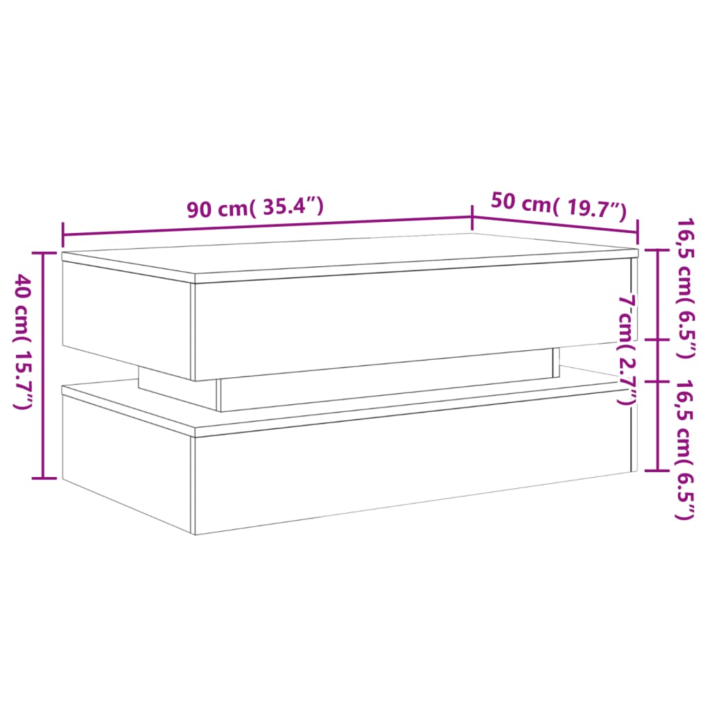Stolić za kavu s LED svjetlima boja starog drva 90 x 50 x 40 cm