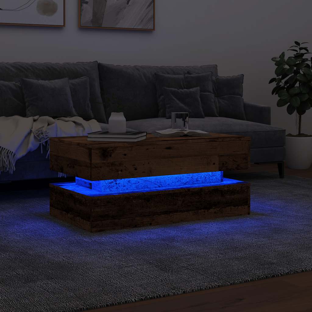 Stolić za kavu s LED svjetlima boja starog drva 90 x 50 x 40 cm