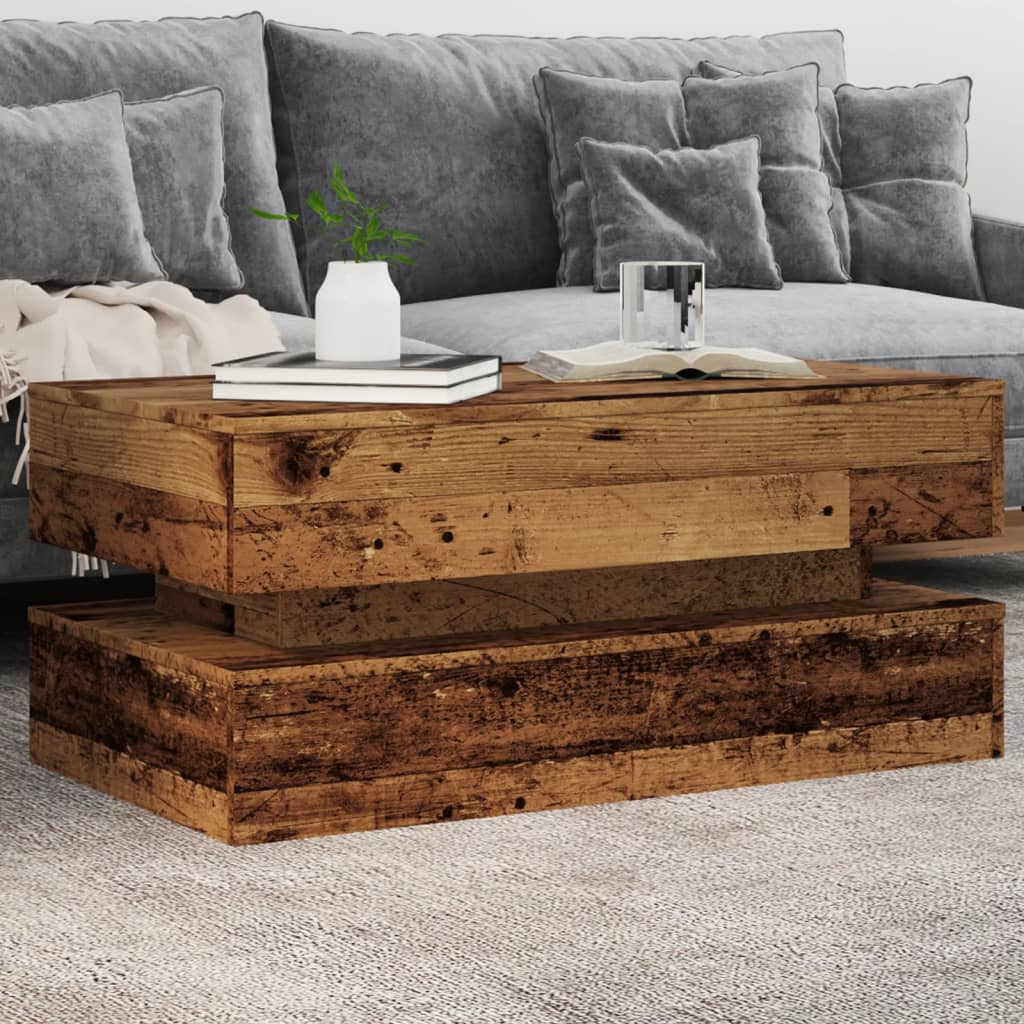 Stolić za kavu s LED svjetlima boja starog drva 90 x 50 x 40 cm