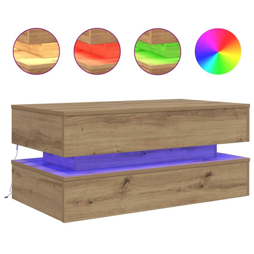 Stolić za kavu s LED svjetlima boja hrasta artisan 90x50x40 cm