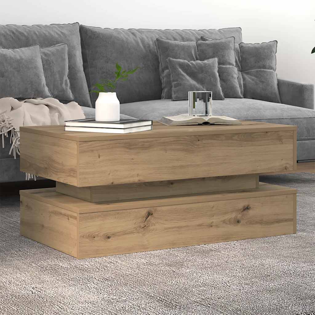 Stolić za kavu s LED svjetlima boja hrasta artisan 90x50x40 cm