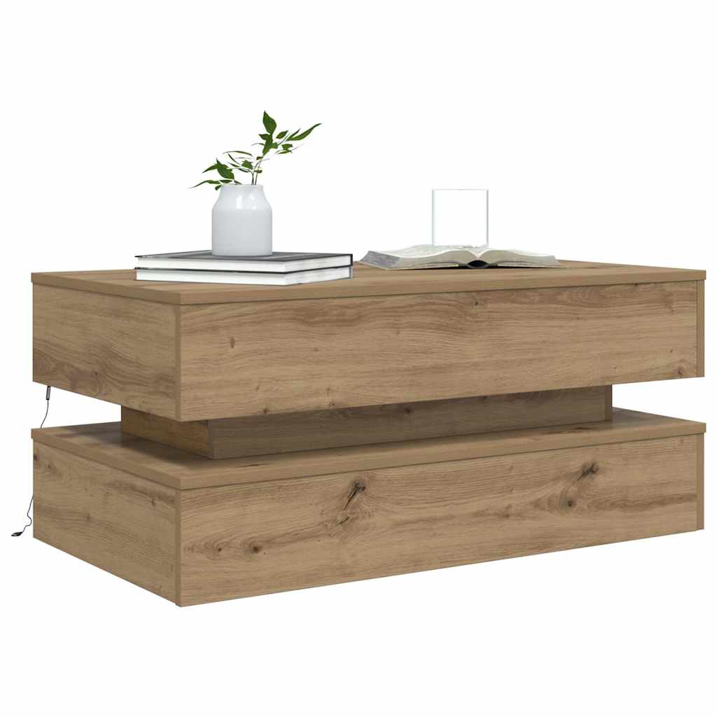 Stolić za kavu s LED svjetlima boja hrasta artisan 90x50x40 cm