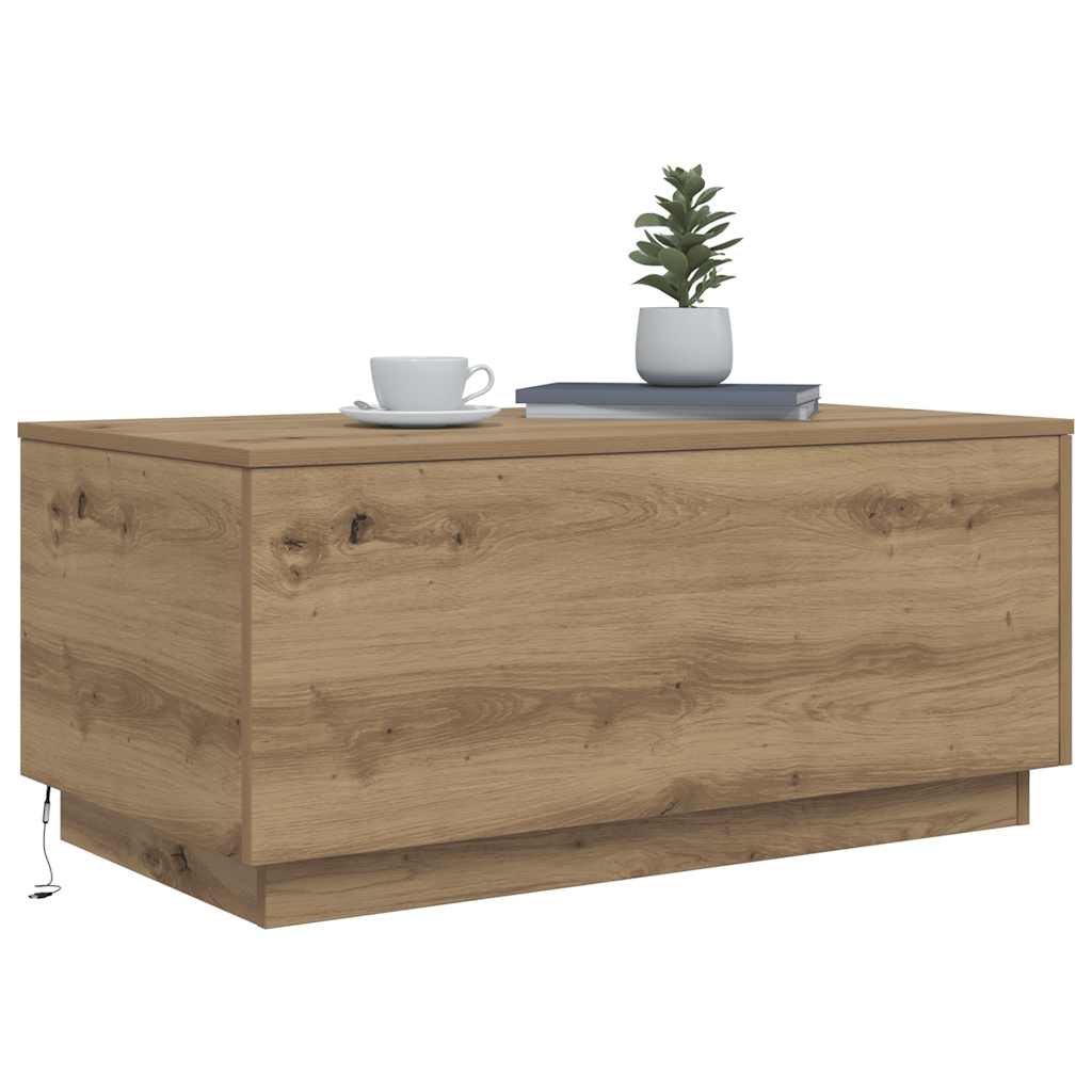 Stolić za kavu s LED svjetlima boja hrasta artisan 90x50x40 cm