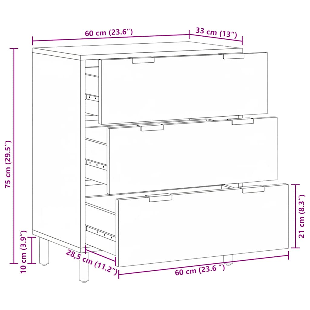 Komoda crna 60 x 33 x 75 cm konstruirano drvo