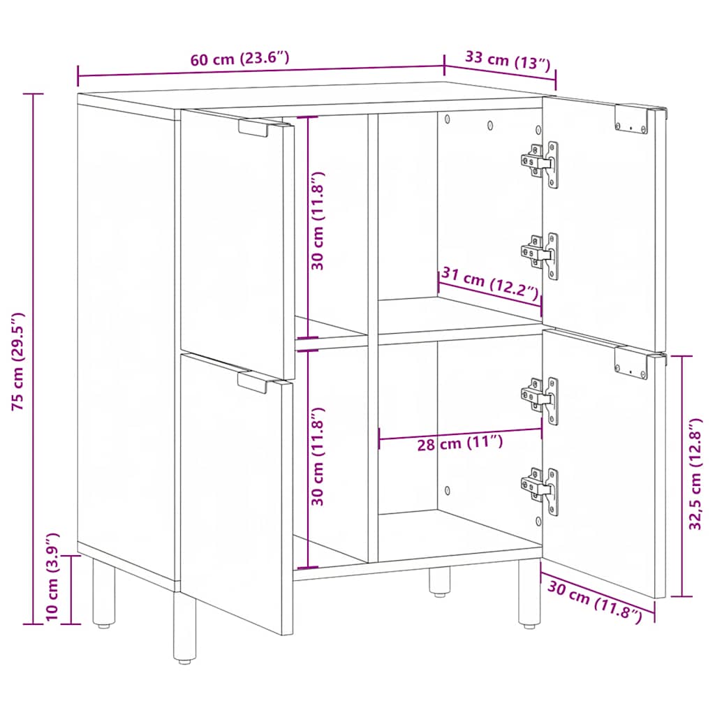 Komoda crna 60 x 33 x 75 cm konstruirano drvo