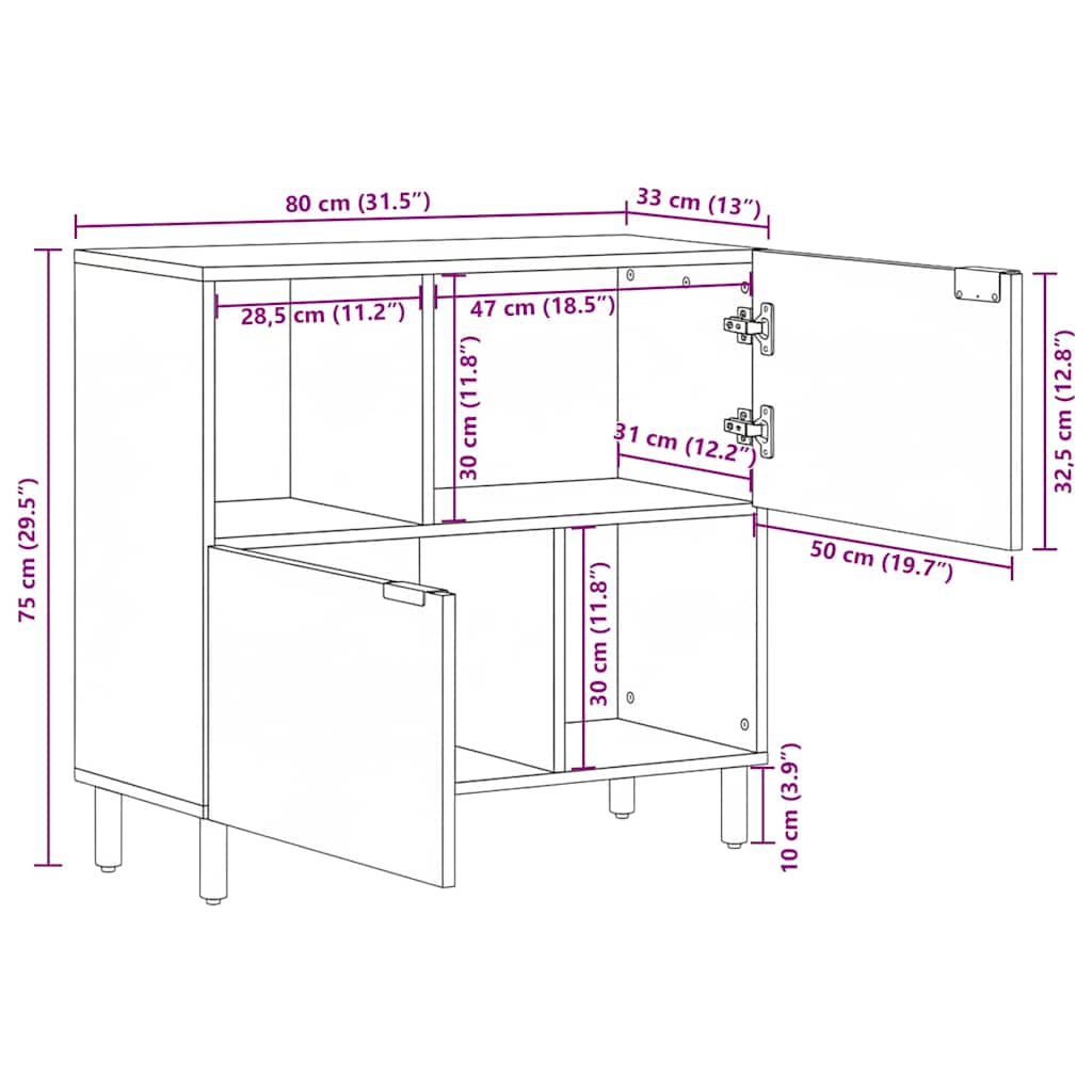 Komoda crna 80x33x75 cm od konstruiranog drva