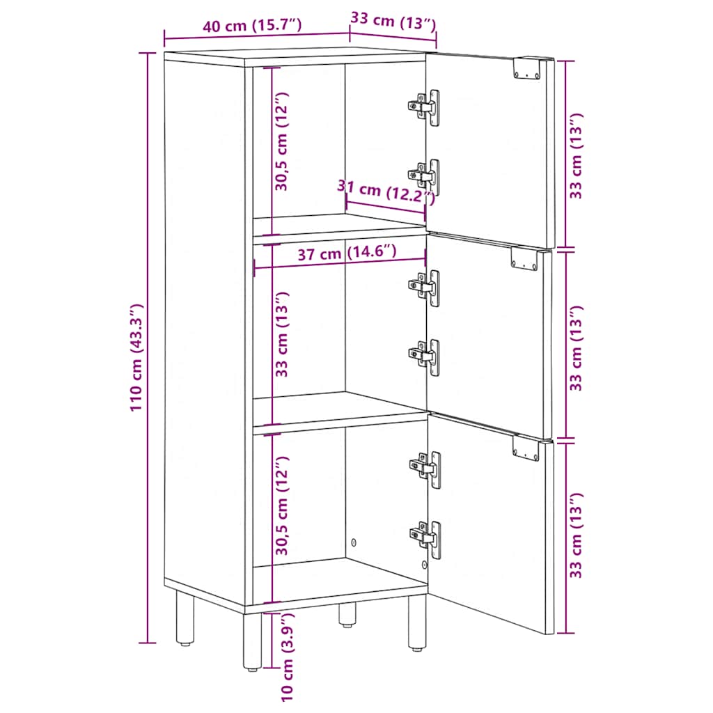 Visoka komoda crna 40 x 33 x 110 cm od konstruiranog drva