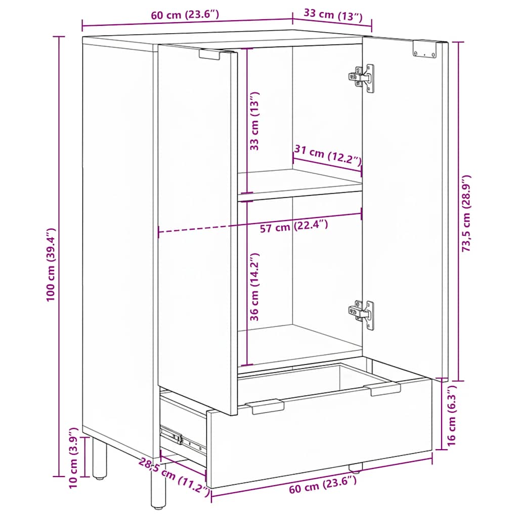 Visoka komoda crna 60 x 33 x 100 cm konstruirano drvo